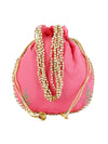 Pink Floral Embellished Silk Designer Potli Bag / Hand Bag