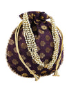 Purple Floral Embellished Silk Designer Potli Bag / Hand Bag