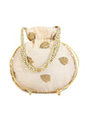 Beige Floral Embellished Silk Designer Potli Bag / Hand Bag