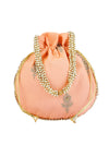 Peach Floral Embellished Silk Designer Potli Bag / Hand Bag