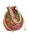 Multicolor Floral Embellished Silk Designer Potli Bag / Hand Bag