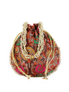 Multicolor Floral Embellished Silk Designer Potli Bag / Hand Bag