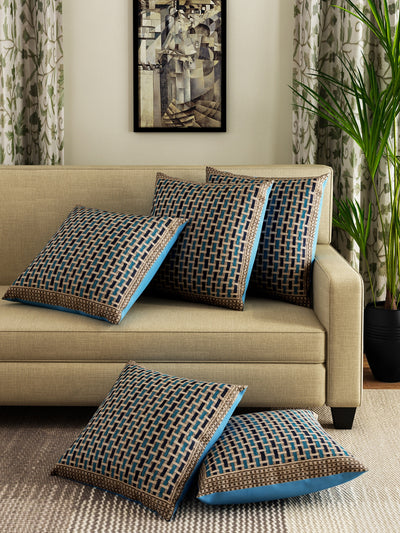 Soft Chenille Geometric Throw Pillow/Cushion Covers 16x16 Set of 5 - Turquoise Blue
