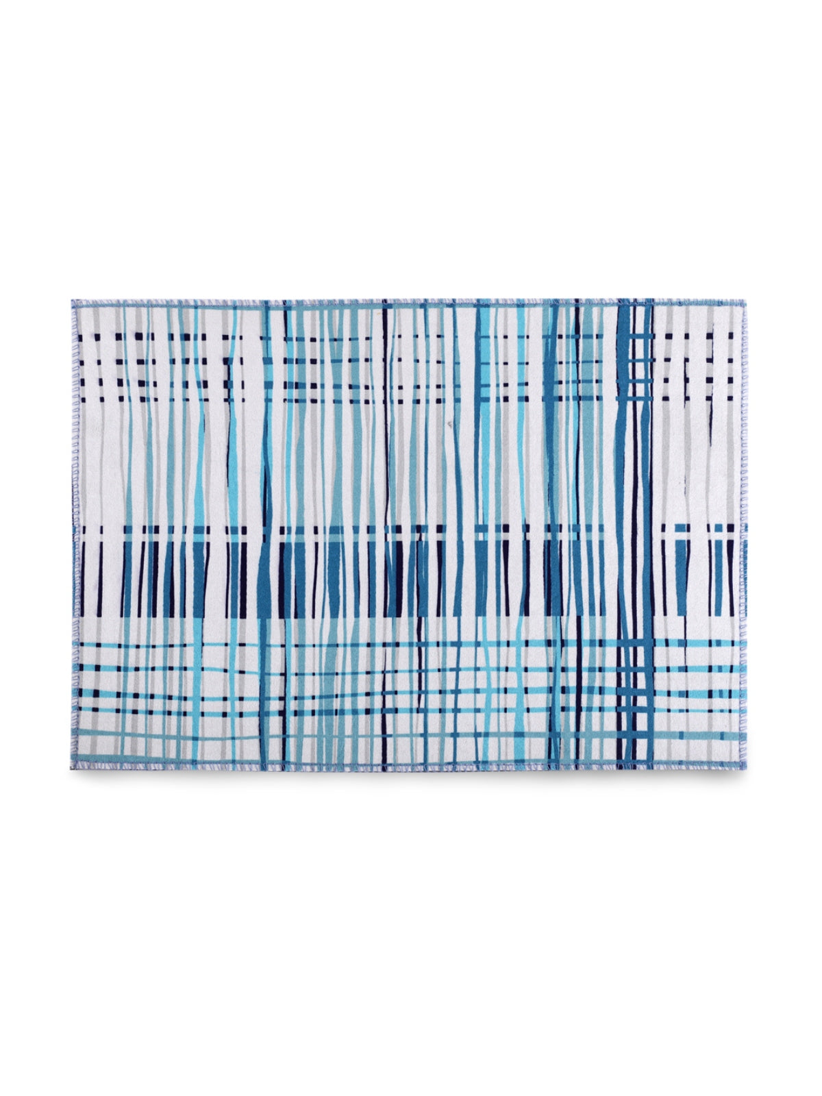 White & Blue Striped Polyester PVC Anti-Skid Doormat
