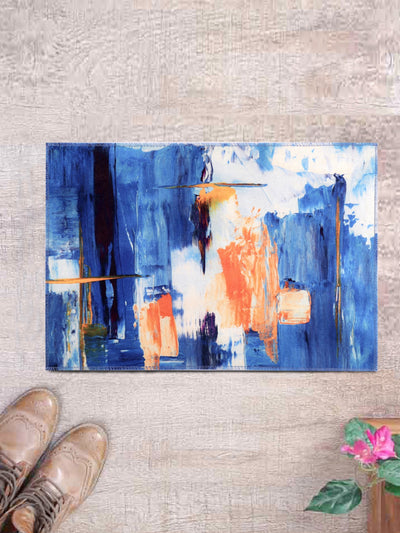 Blue Abstract Patterned Doormat, 16 Inch x 24 Inch
