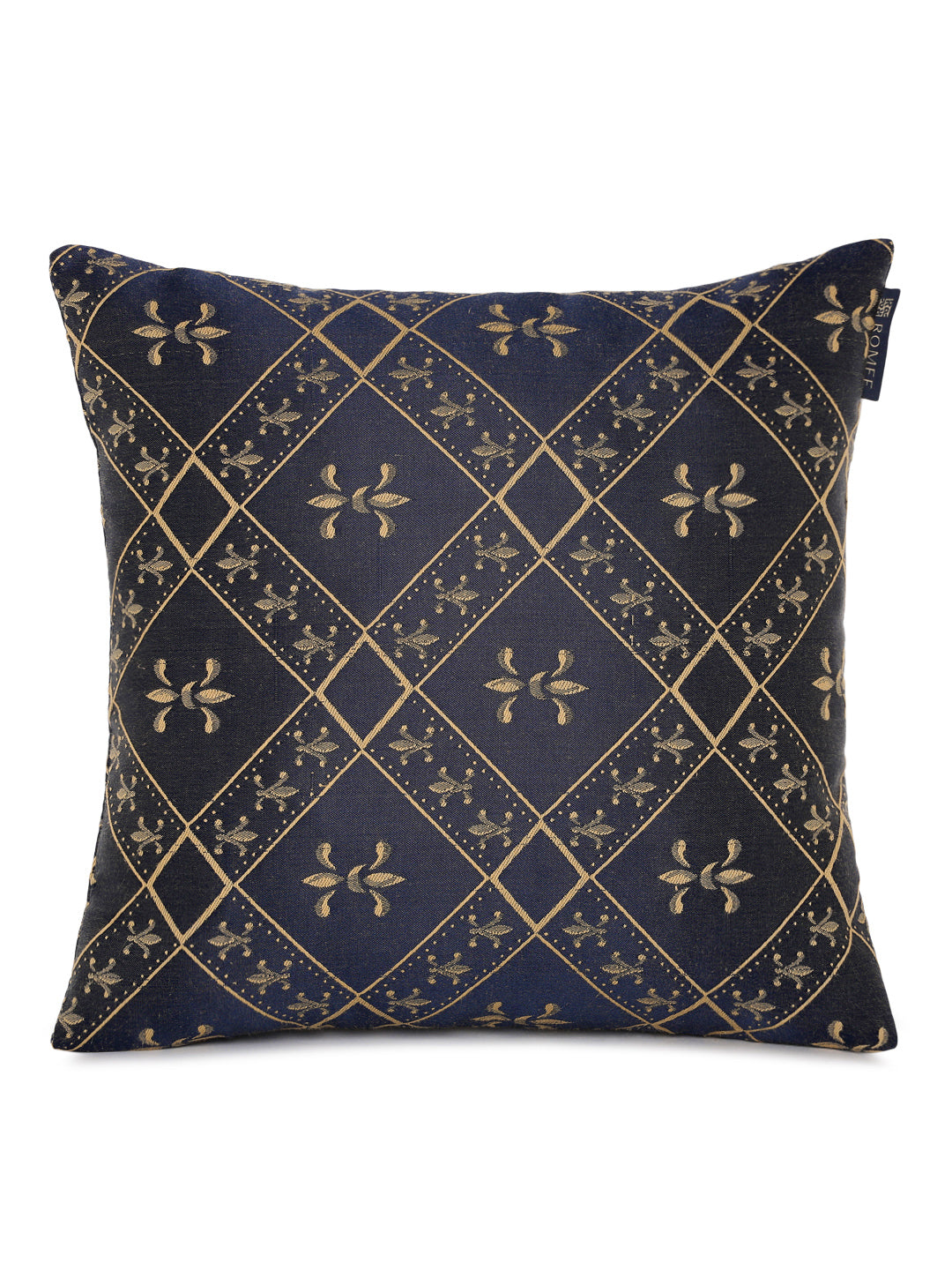 Soft Poly Cotton Ethnic Motifs Printed Cushion Covers 16x16  Set of 5 - Navy Blue