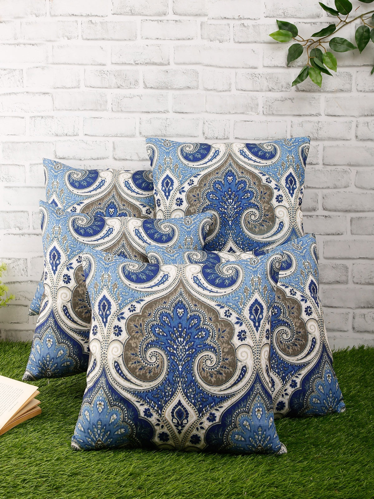 ROMEE Blue Ethnic Motifs Printed Cushion Covers Set of 5