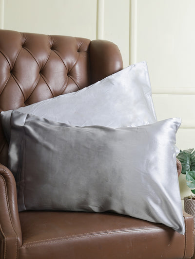 Silver Set of 2 Solid Patterned Pillow Covers