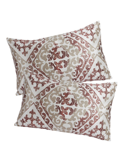 Off White & Brown Polyester Velvet Pillow Covers - Pack of 2