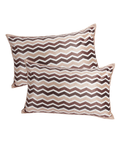 Brown & White Polyester Velvet Pillow Covers - Pack of 2