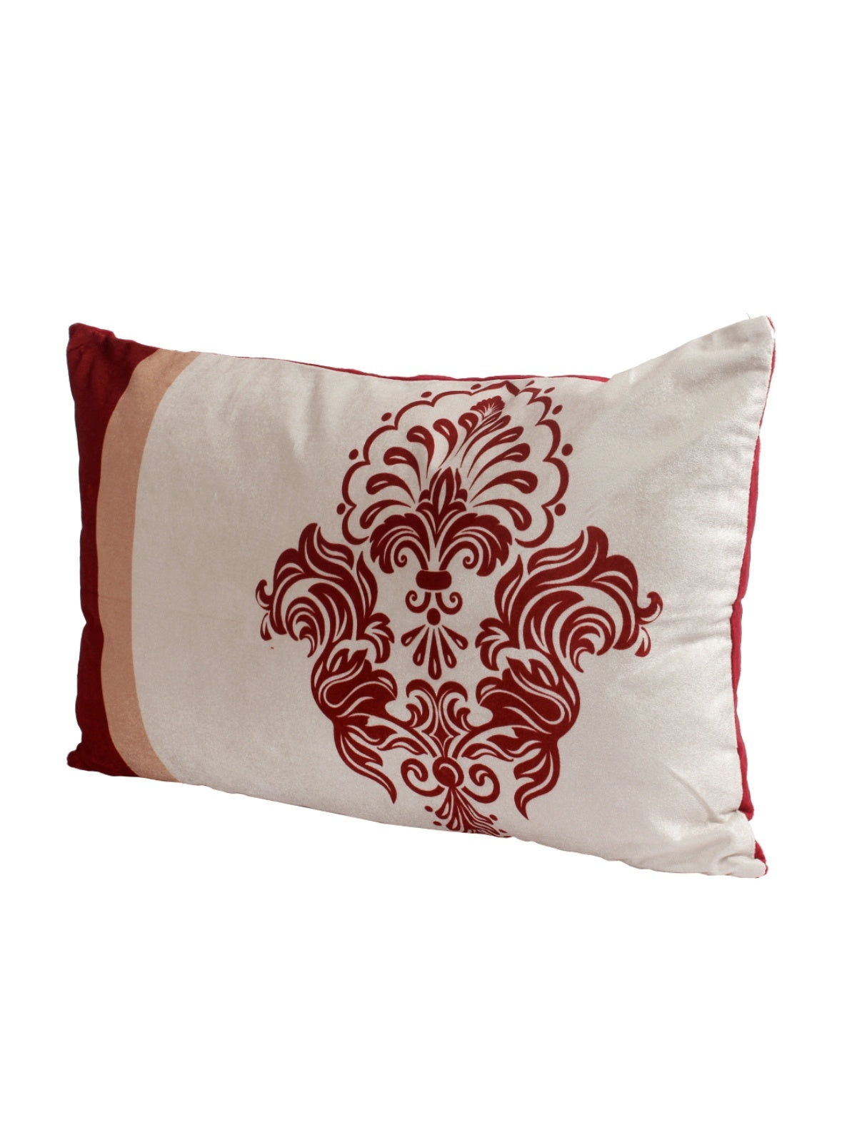 White & Maroon Polyester Velvet Pillow Covers - Pack of 2