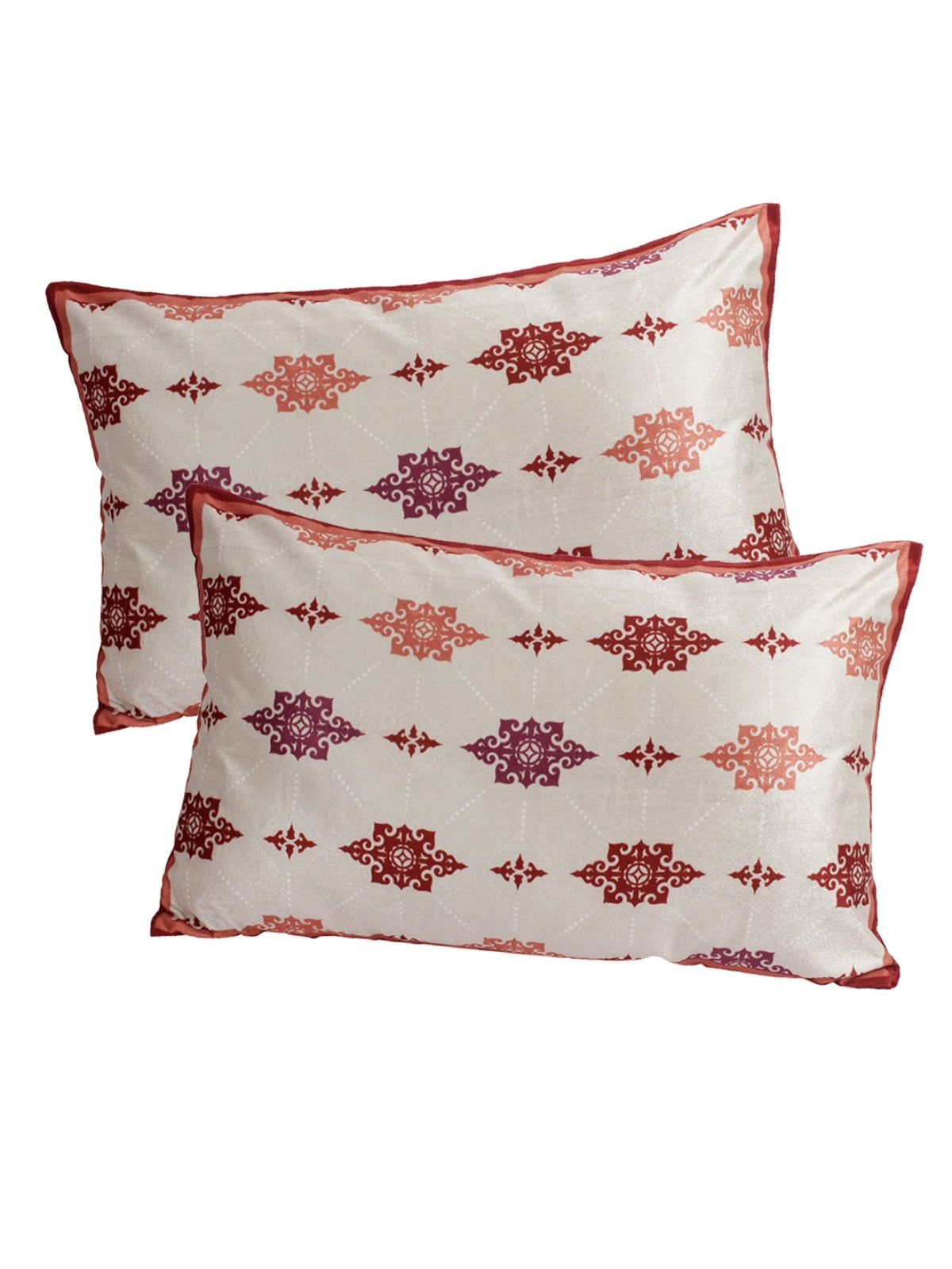 Cream & Maroon Polyester Velvet Pillow Covers - Pack of 2