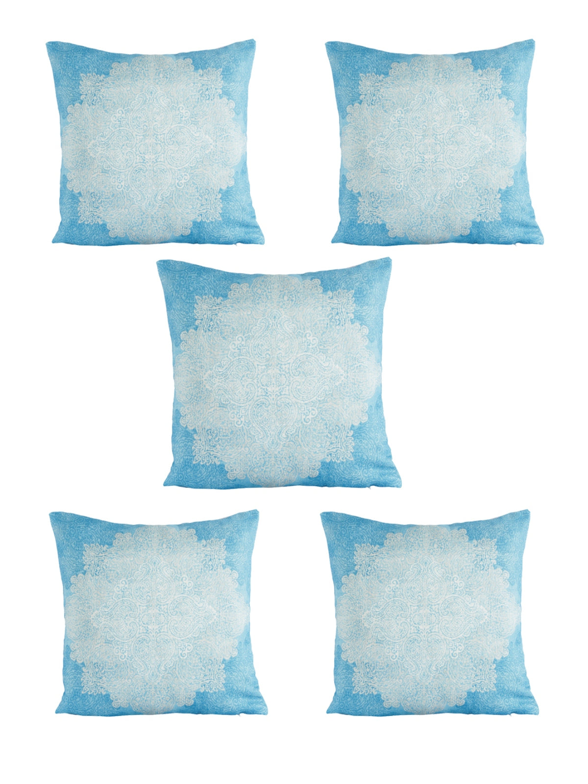 Ethnic Motifs Polyester Cushion Cover 16x16 Inch, Set of 5 - Turquoise Blue
