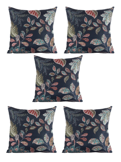 Floral Polyester Cushion Cover 16x16 Inch, Set of 5 - Navy Blue