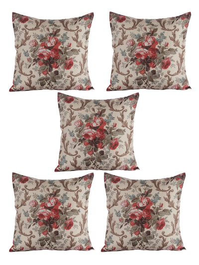 Floral Polyester Cushion Cover 16x16 Inch, Set of 5 - Beige
