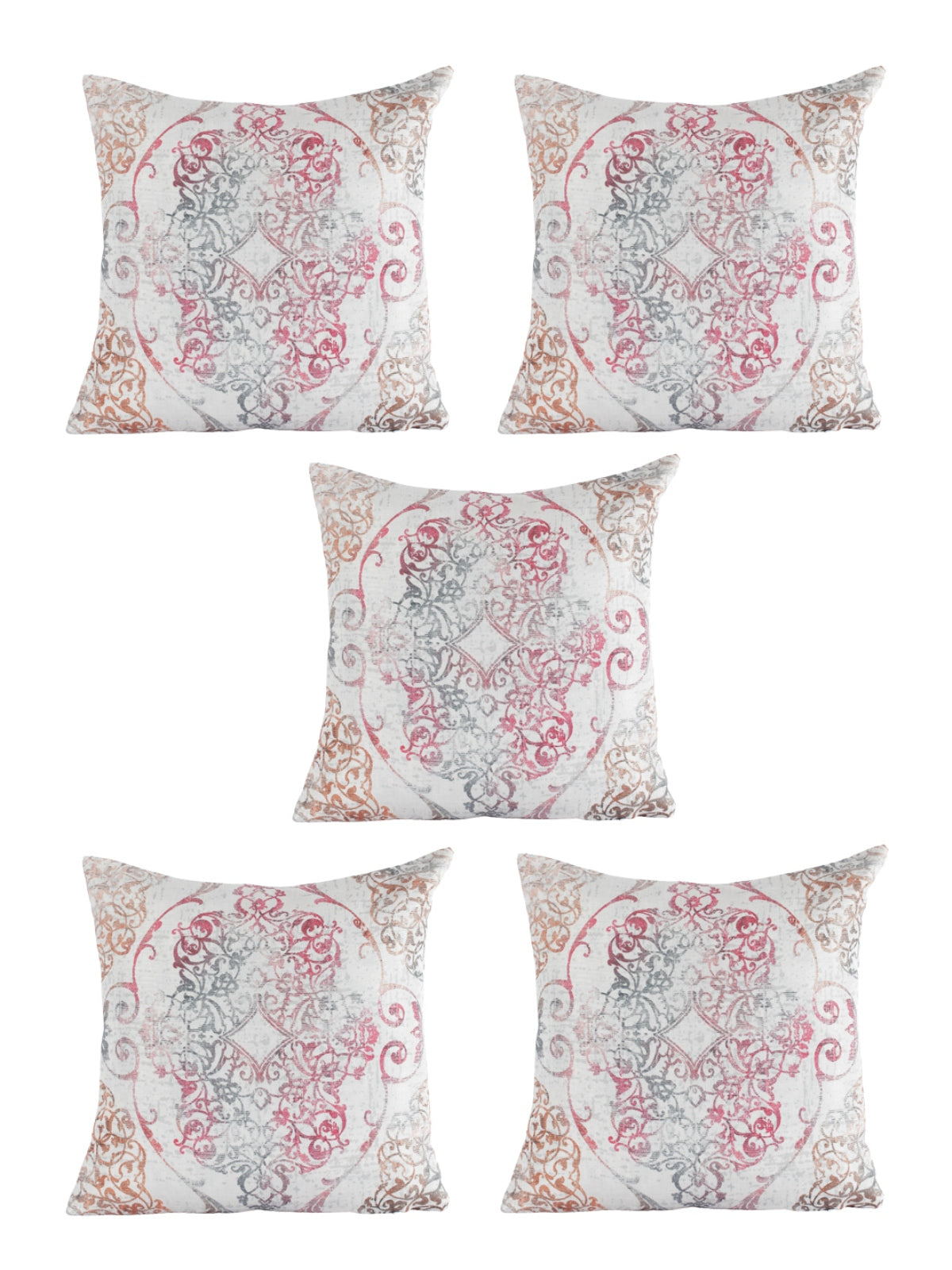 Ethnic Motifs Polyester Cushion Cover 16x16 Inch, Set of 5 - Off-White