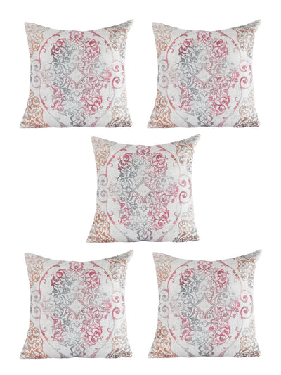 Ethnic Motifs Polyester Cushion Cover 16x16 Inch, Set of 5 - Off-White
