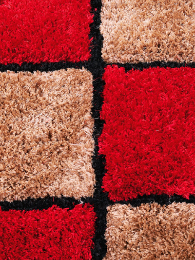 Red & Brown Check Anti-Skid Carpet/Rug