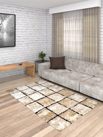 Gold & Beige Geometric Anti-Skid Carpet/Rug