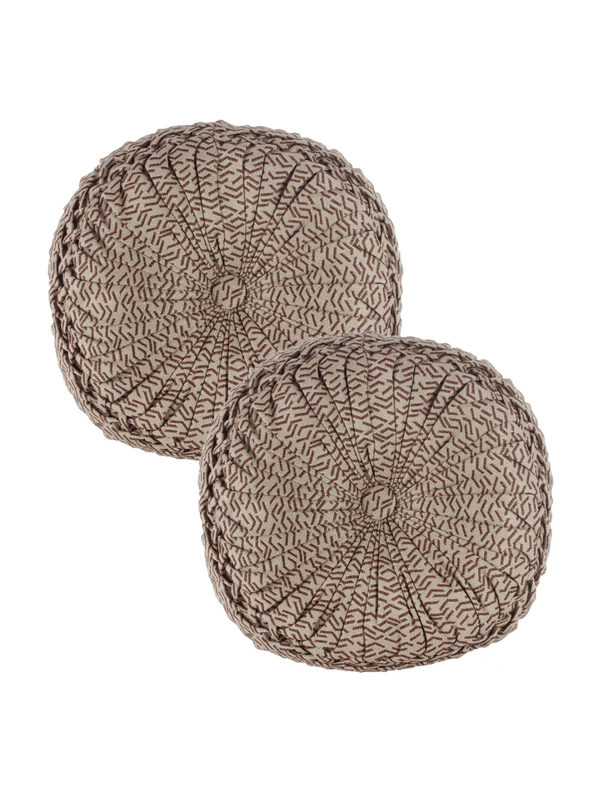 Beige & Brown Set of 2 Geometric Patterned Round Shape Cushions