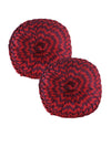 Maroon & Blue Set of 2 Geometric Patterned Round Shape Cushions