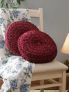 Maroon & Blue Set of 2 Geometric Patterned Round Shape Cushions