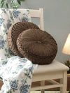 Brown Set of 2 Textured Patterned Round Shape Cushions