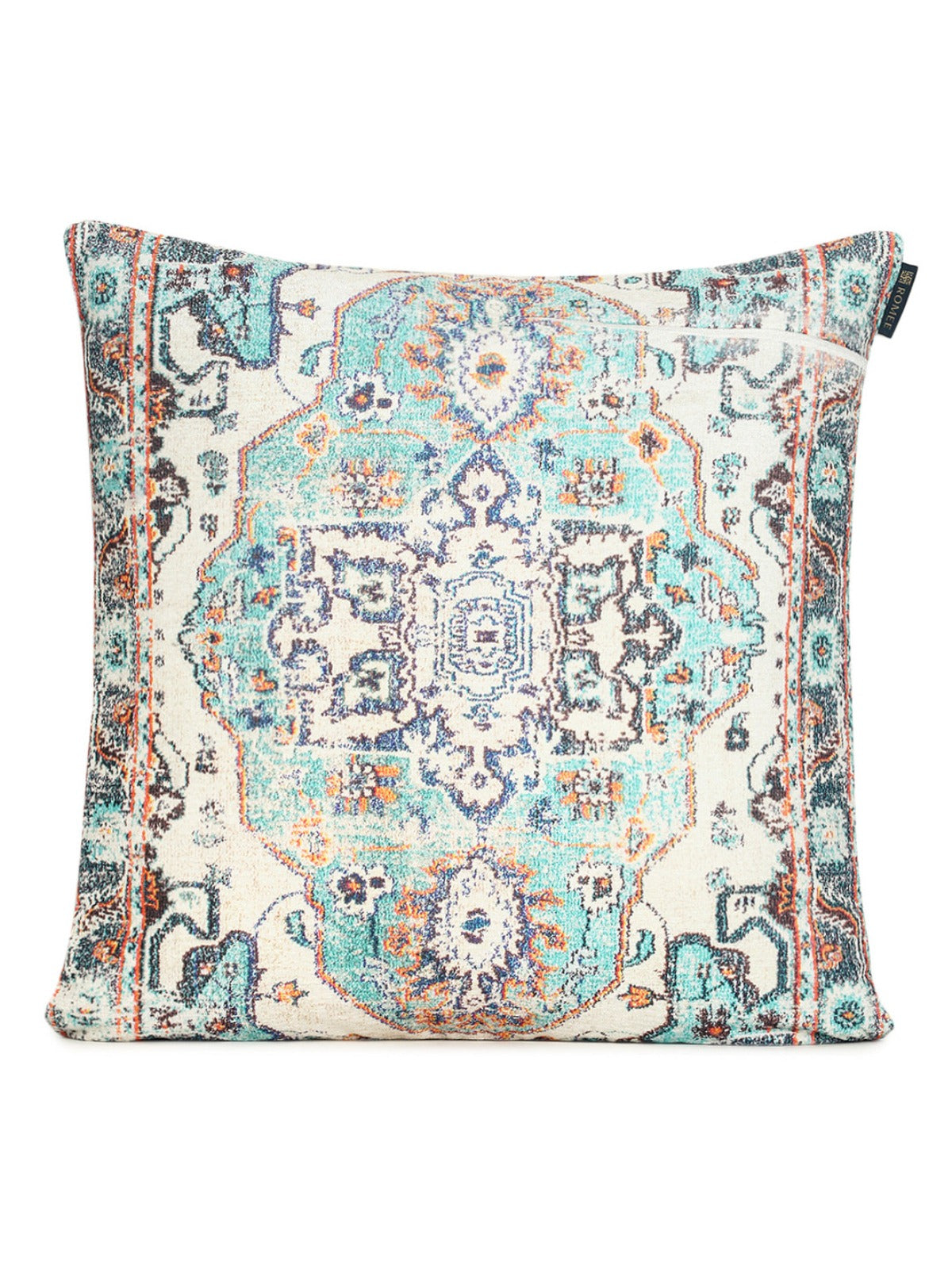 Beige and Turquoise Set of 2 Cushion Covers 24x24 Inch