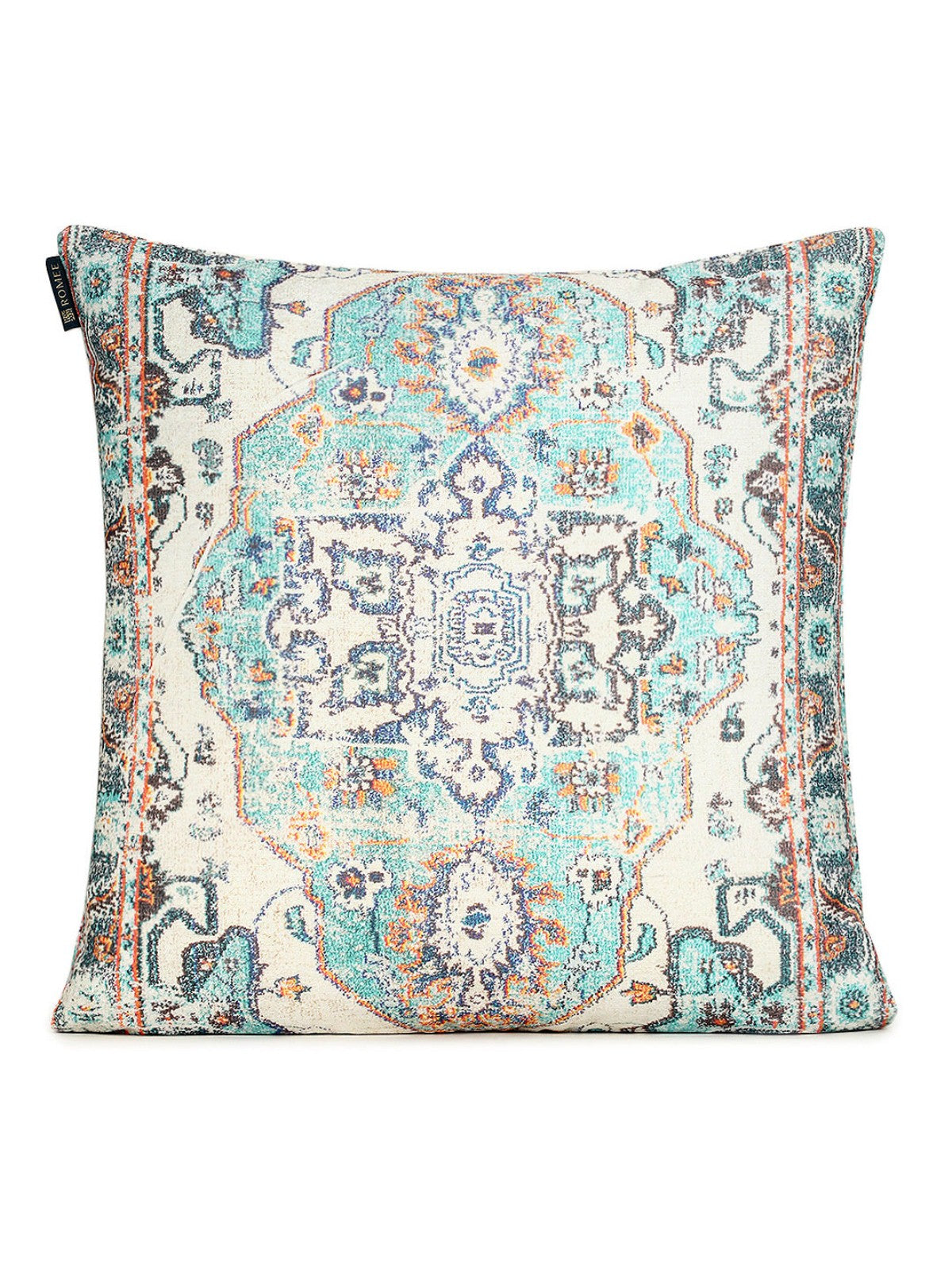 Beige and Turquoise Set of 2 Cushion Covers 24x24 Inch