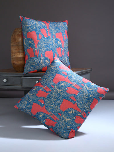 Blue and Dark Pink Set of 2 Cushion Covers 24x24 Inch