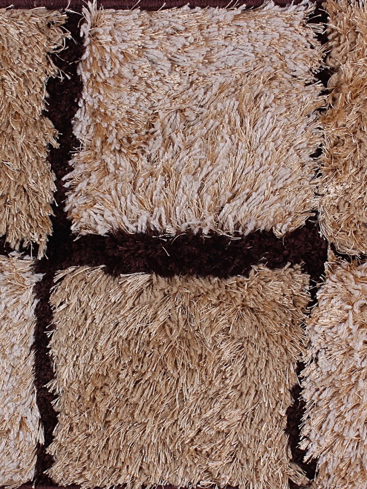 Brown & Beige  Check Polyester Shaggy Anti-Skid Doormat