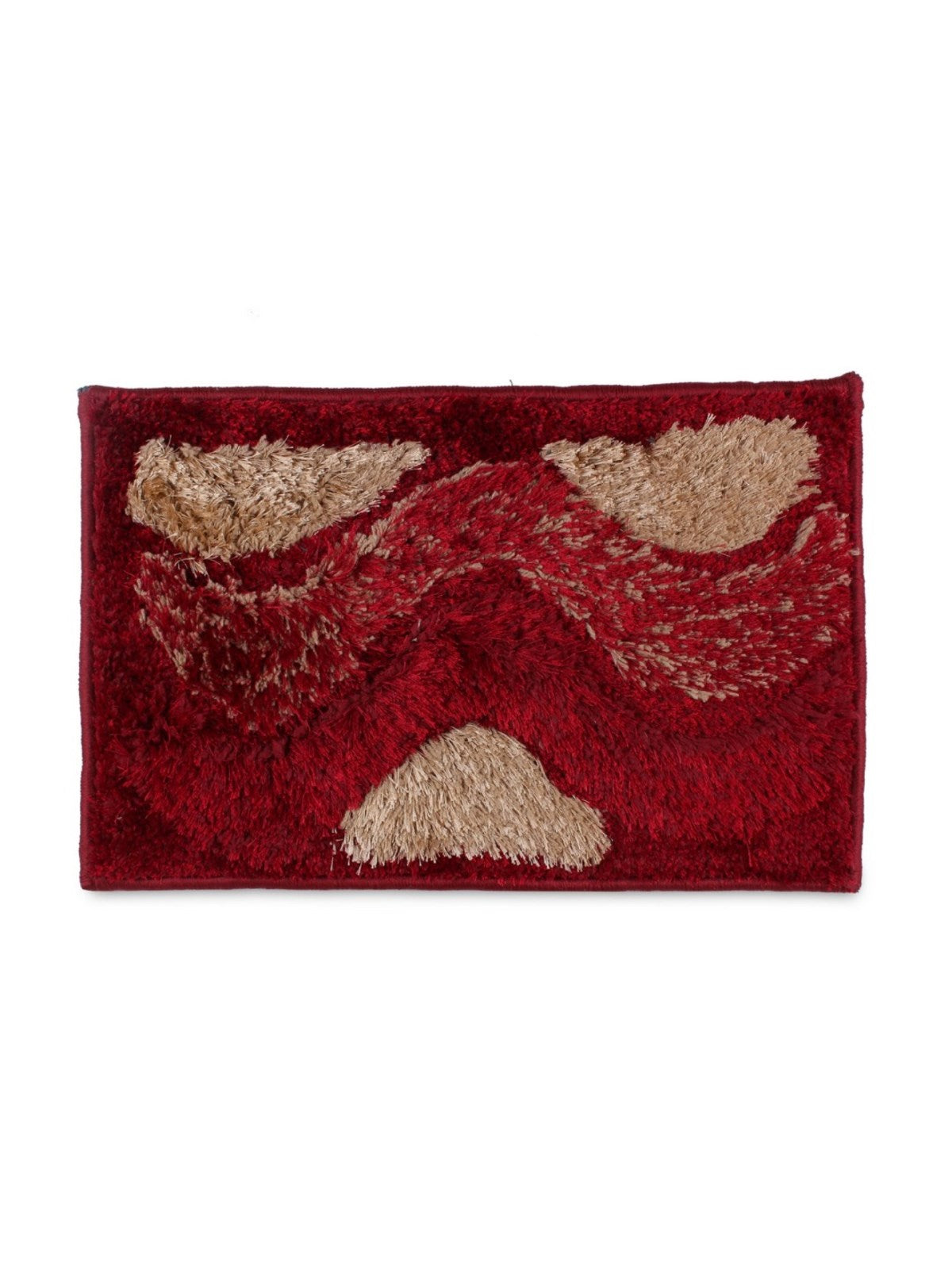 Red & Brown  Abstract Polyester Shaggy Anti-Skid Doormat