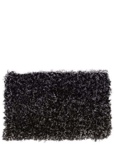 Black & Grey Solids Polyester Shaggy Anti-Skid Doormat