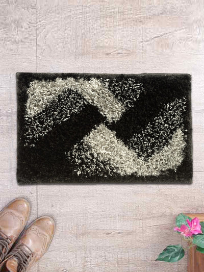 Black Polyester Shaggy Doormat