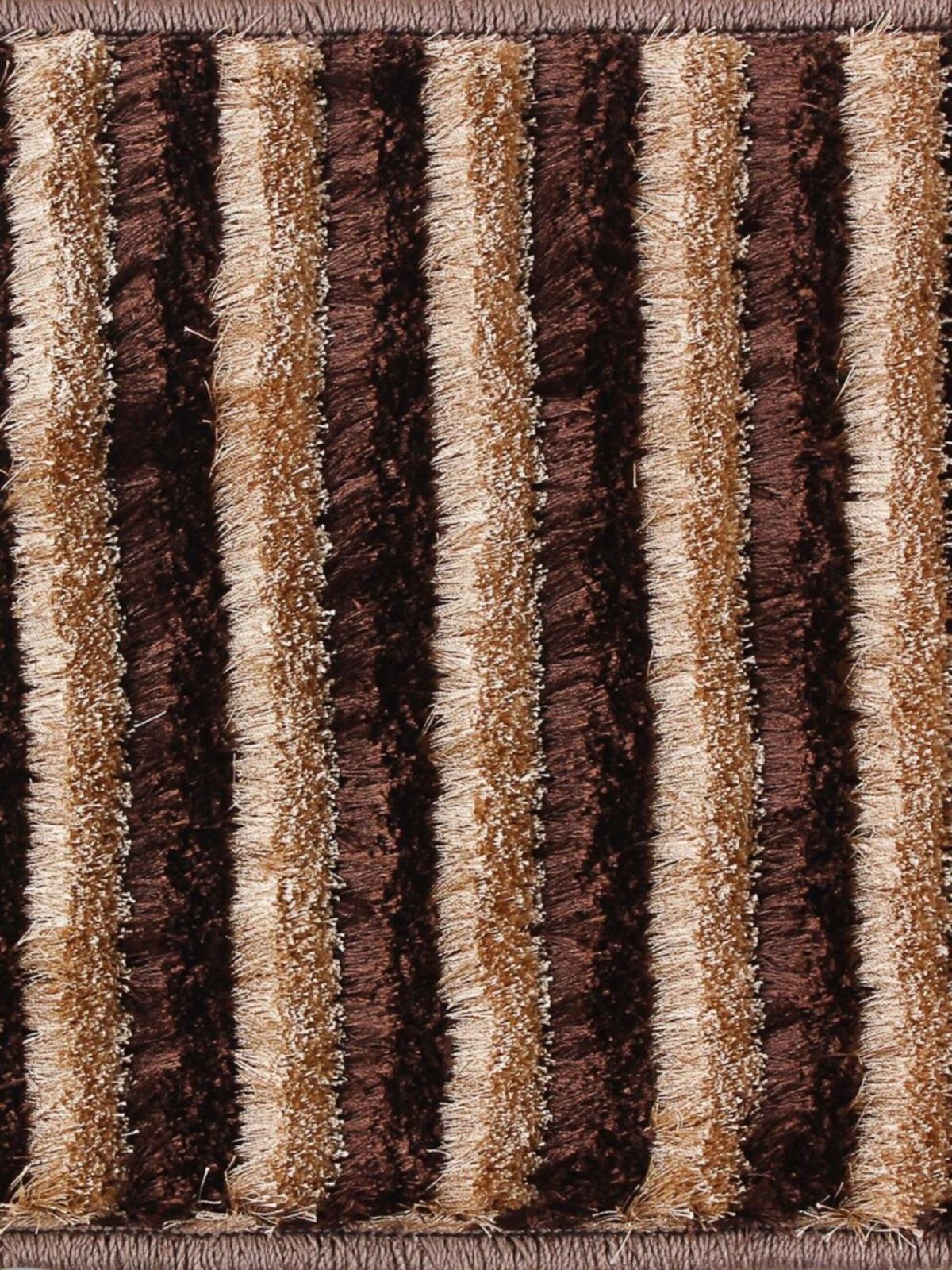 Brown & Gold Striped Polyester Shaggy Anti-Skid Doormat