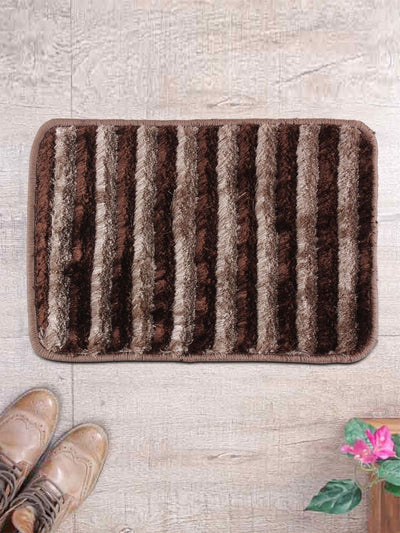 Brown & Beige Stripes Patterned Doormat, 16 Inch x 24 Inch