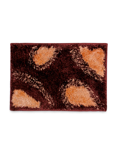 Brown & Beige Abstract Polyester Shaggy Anti-Skid Doormat