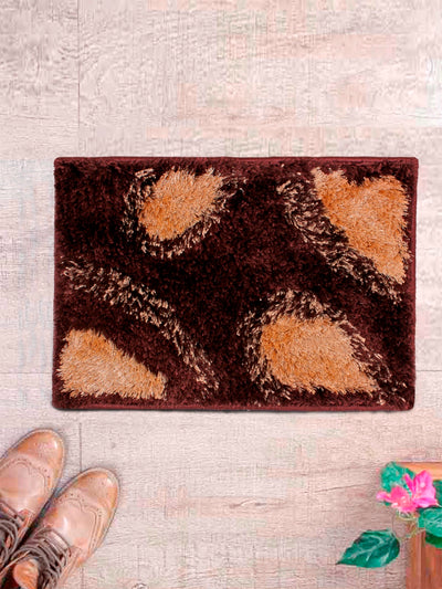 Brown & Beige Abstract Polyester Shaggy Anti-Skid Doormat
