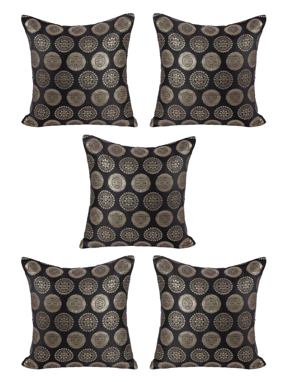 Black & Gold Set of 5 Polyester 16 Inch x 16 Inch Cushion Covers
