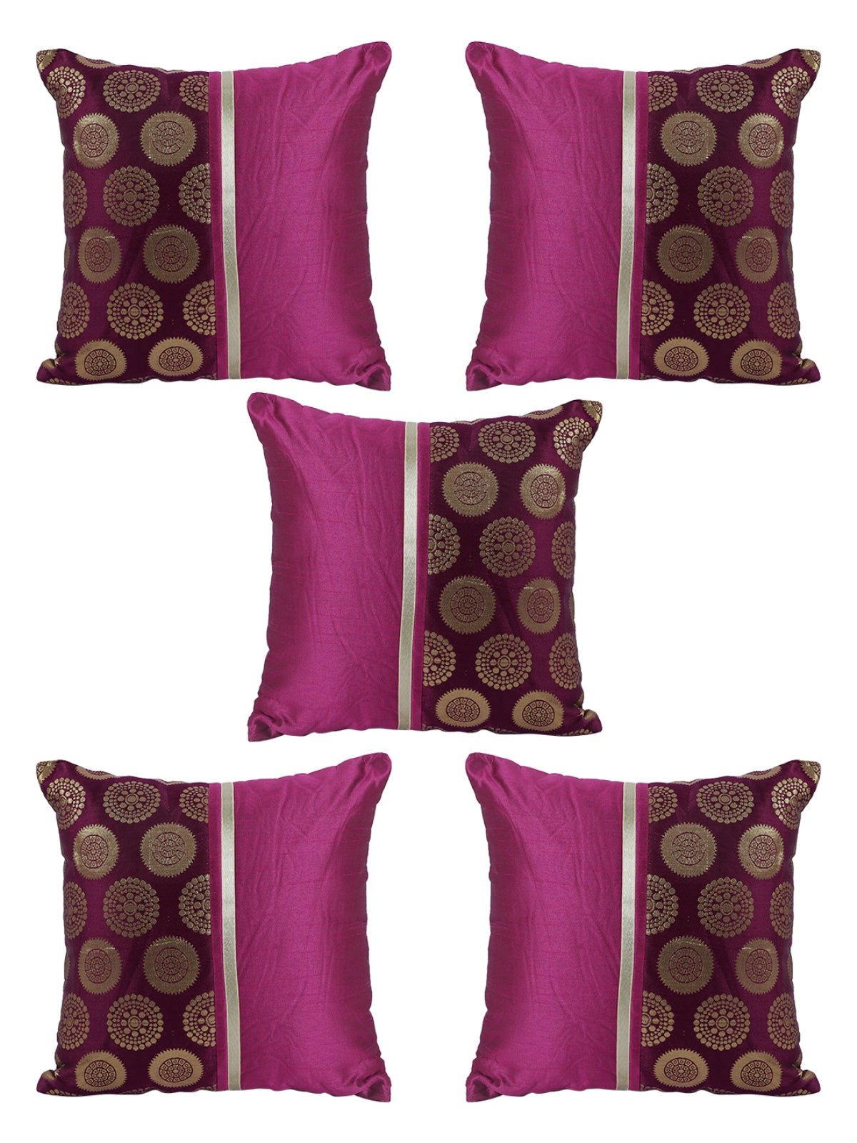 Purple & Gold Set of 5 Polyester 16 Inch x 16 Inch Cushion Covers