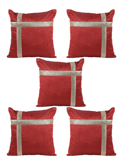 Maroon Set of 5 Polyester 16 Inch x 16 Inch Cushion Covers
