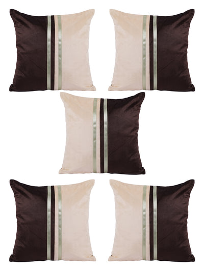 Brown & Beige Set of 5 Polyester 16 Inch x 16 Inch Cushion Covers