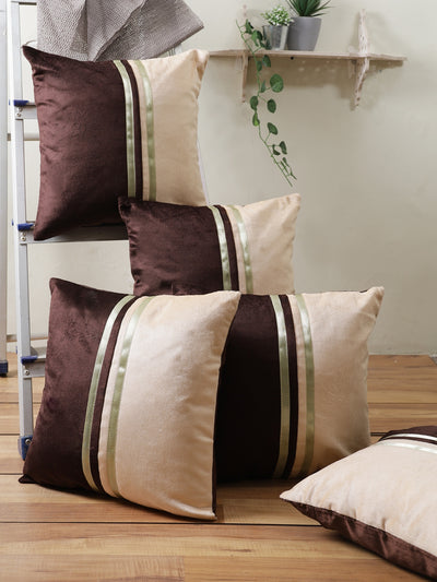 Brown & Beige Set of 5 Polyester 16 Inch x 16 Inch Cushion Covers