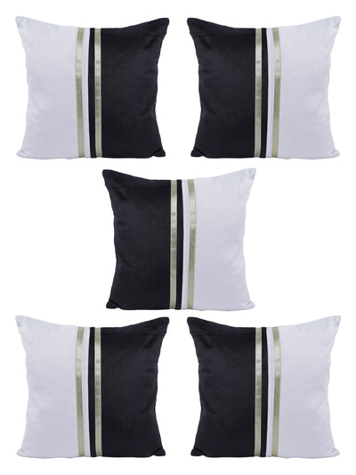 White & Black Set of 5 Polyester 16 Inch x 16 Inch Cushion Covers