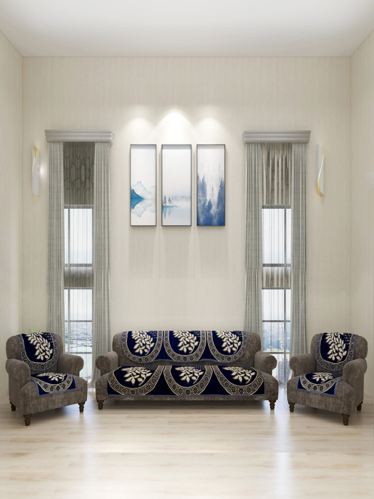 Floral 6 Piece Polyester Sofa Cover Set