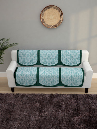 6-Pieces Turquoise Blue Woven Design 5-Seater Sofa Covers