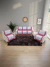 6-Pieces White & Pink Woven Design 5-Seater Sofa Covers