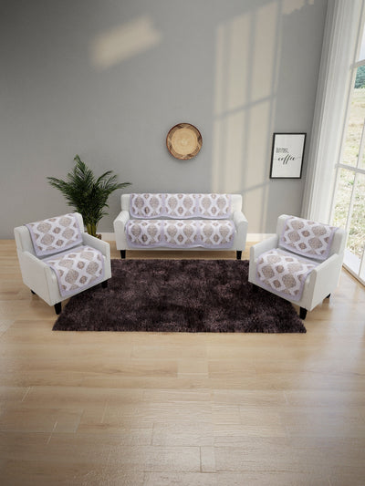 6-Pieces Silver & White Woven Design 5-Seater Sofa Covers