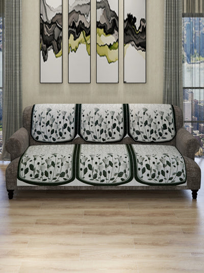 Silver Floral Patterned 5 Seater Sofa Cover Set