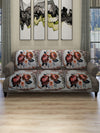 Off White & Maroon Floral Patterned 5 Seater Sofa Cover Set